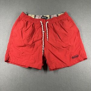 Barbour Swim Shorts Mens Small Red Dress Tartan Mesh Lined Elastic Waist Trunks